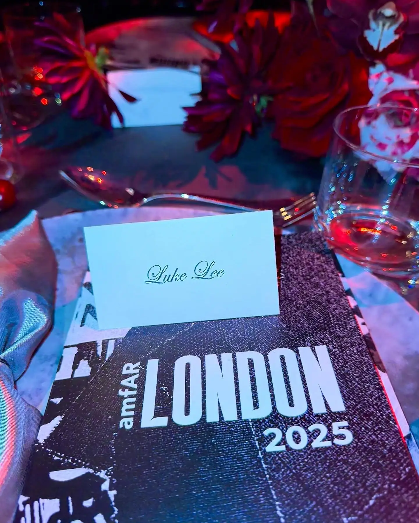 Luke Lee’s place card at amfAR London, 2025